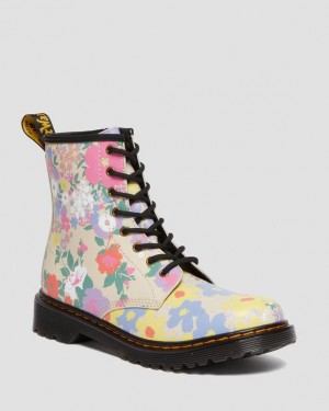 Beige Kids' Dr Martens Youth 1460 Floral Mash Up Leather Lace Up Boots | USA_Dr42254