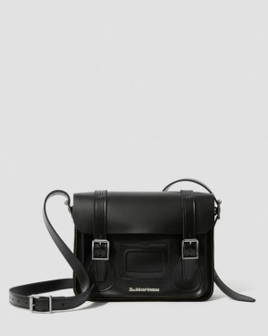 Black Accessories Dr Martens 11 inch Leather Messenger Bags | USA_Dr70051