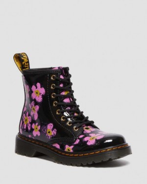 Black Kids' Dr Martens Junior 1460 Pansy Patent Leather Lace Up Boots | USA_Dr91777