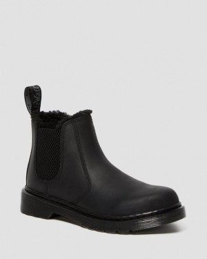 Black Kids' Dr Martens Junior 2976 Leonore Faux Fur Lined Chelsea Boots | USA_Dr81195