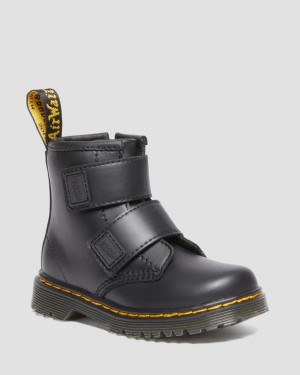 Black Kids' Dr Martens Toddler 1460 Double Strap Leather Boots | USA_Dr18723