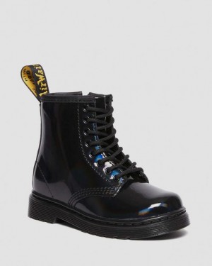 Black Kids' Dr Martens Toddler 1460 Rainbow Patent Leather Lace Up Boots | USA_Dr73957