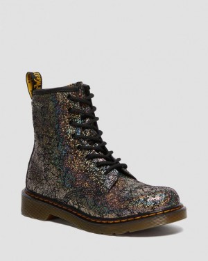 Black Kids' Dr Martens Youth 1460 Crinkle Metallic Lace Up Boots | USA_Dr61945