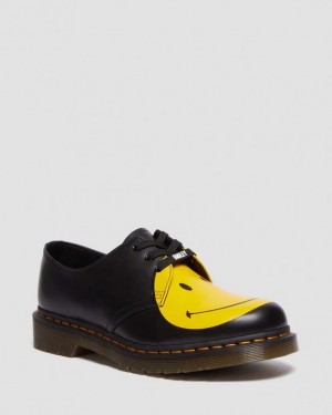 Black Men's Dr Martens 1461 Smiley® Smooth Leather Oxford Shoes | USA_Dr74975