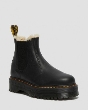 Black Men's Dr Martens 2976 Faux Fur Lined Chelsea Platform Shoes | USA_Dr66875