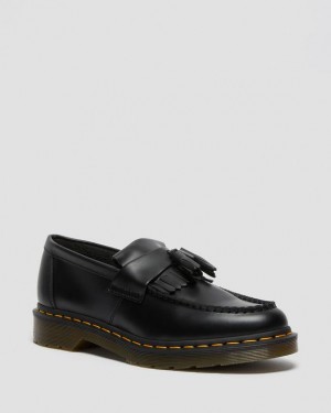 Black Men's Dr Martens Adrian Yellow Stitch Leather Tassel Shoes | USA_Dr63741