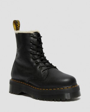 Black Men's Dr Martens Jadon Boot Leather Faux Fur Lined Platform Shoes | USA_Dr38883