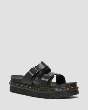 Black Men's Dr Martens Myles Brando Leather Buckle Slide Sandals Platform Shoes | USA_Dr97843