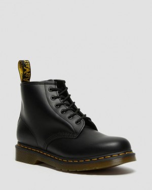 Black Women's Dr Martens 101 Yellow Stitch Smooth Leather Ankle Boots | USA_Dr90477