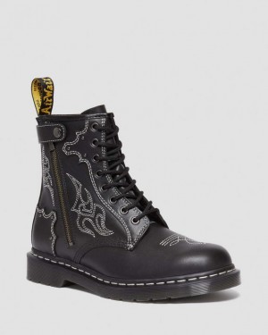 Black Women's Dr Martens 1460 Gothic Americana Leather Lace Up Boots | USA_Dr65694