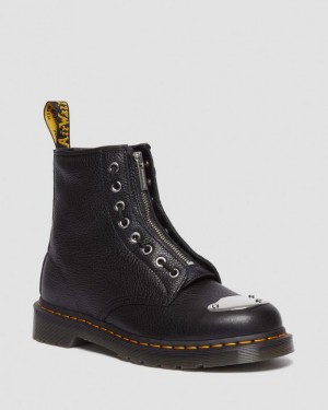 Black Women's Dr Martens 1460 Toe Plate Lunar Leather Jungle Zip Boots | USA_Dr69461