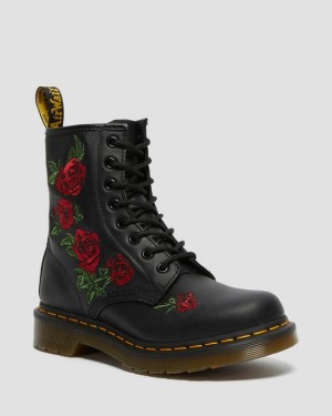 Black Women's Dr Martens 1460 Vonda Floral Leather Lace Up Boots | USA_Dr74051