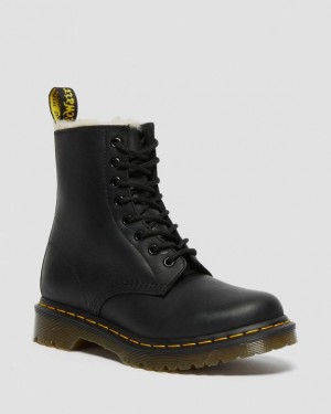 Black Women's Dr Martens 1460 Women's Faux Fur Lined Lace Up Boots | USA_Dr49410