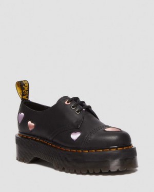 Black Women's Dr Martens 1461 Leather Heart Platform Shoes | USA_Dr20190