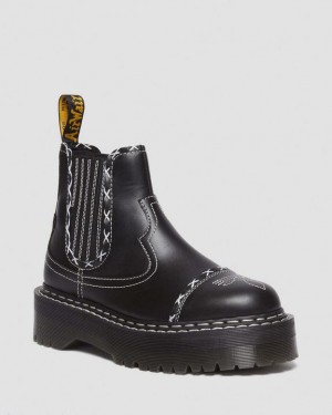 Black Women's Dr Martens 2976 Gothic Americana Leather Chelsea Platform Shoes | USA_Dr53992