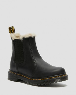 Black Women's Dr Martens 2976 Women's Faux Fur Lined Chelsea Boots | USA_Dr80318