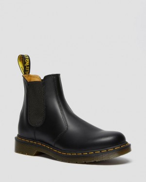 Black Women's Dr Martens 2976 Yellow Stitch Smooth Leather Chelsea Boots | USA_Dr19578