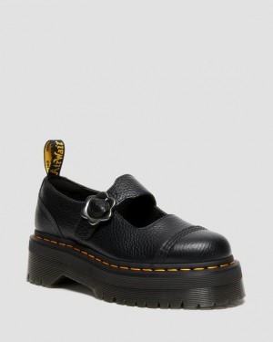 Black Women's Dr Martens Addina Flower Buckle Leather Platform Shoes | USA_Dr54079