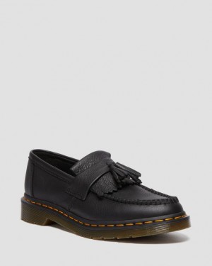 Black Women's Dr Martens Adrian Women's Virginia Leather Tassel Loafers Shoes | USA_Dr39132