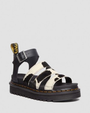 Black Women's Dr Martens Blaire Hair-On Cow Print Strap Sandals | USA_Dr22863