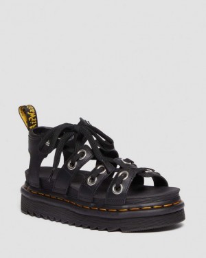 Black Women's Dr Martens Blaire Hardware Leather Strap Sandals | USA_Dr28631