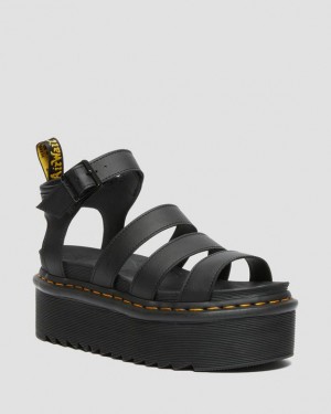 Black Women's Dr Martens Blaire Hydro Leather Platform Strap Sandals | USA_Dr27671