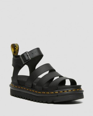 Black Women's Dr Martens Blaire Hydro Leather Strap Sandals | USA_Dr84001