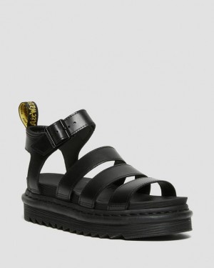 Black Women's Dr Martens Blaire Women's Brando Leather Strap Sandals | USA_Dr28260