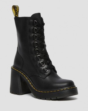 Black Women's Dr Martens Chesney Leather Flared Heel Lace Up Boots | USA_Dr51828