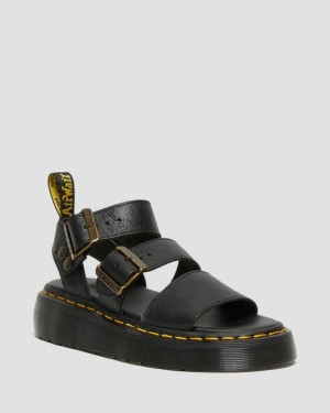 Black Women's Dr Martens Gryphon Pisa Leather Platform Sandals | USA_Dr74645