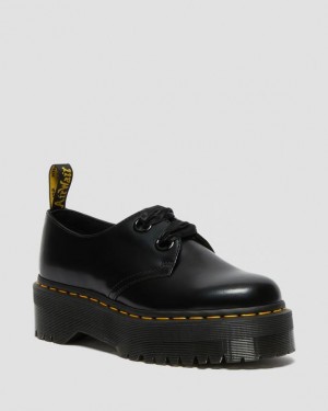 Black Women's Dr Martens Holly Women's Leather Platform Shoes | USA_Dr88592