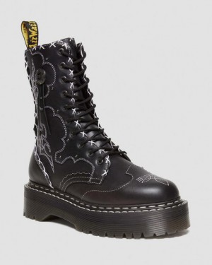 Black Women's Dr Martens Jadon Hi Boot Gothic Americana Leather Platforms Boots | USA_Dr15900