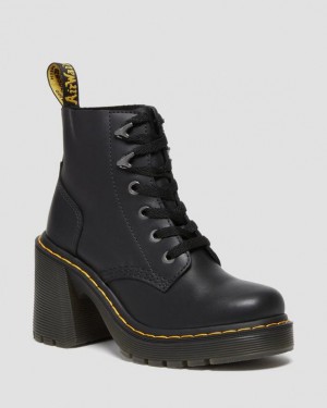 Black Women's Dr Martens Jesy Sendal Leather Lace Up Flared Heel Platform Shoes | USA_Dr94217