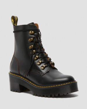 Black Women's Dr Martens Leona Women's Vintage Smooth Leather Heeled Boots | USA_Dr15037