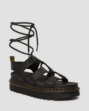 Black Women's Dr Martens Nartilla Women's Leather Gladiator Sandals | USA_Dr26949