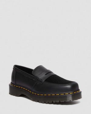 Black Women's Dr Martens Penton Bex Square Toe Hair-On & Leather Loafers Shoes | USA_Dr64260