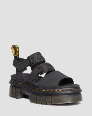 Black Women's Dr Martens Ricki Leather 3-Strap Platform Sandals | USA_Dr80565