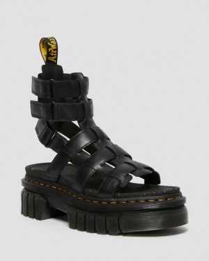 Black Women's Dr Martens Ricki Nappa Lux Leather Platform Gladiator Sandals | USA_Dr83258