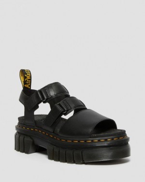 Black Women's Dr Martens Ricki Nappa Lux Leather 3-Strap Platform Sandals | USA_Dr35795