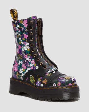 Black Women's Dr Martens Sinclair Hi Vintage Floral Platform Boots | USA_Dr52578