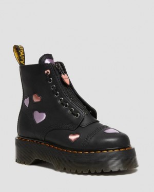 Black Women's Dr Martens Sinclair Leather Heart Platform Boots | USA_Dr64651