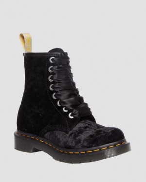 Black Women's Dr Martens Vegan 1460 Women's Crushed Velvet Lace Up Boots | USA_Dr65944