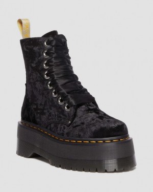 Black Women's Dr Martens Vegan Jadon Boot Max Crushed Velvet Platforms Boots | USA_Dr25552