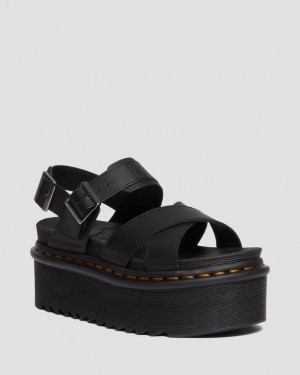 Black Women's Dr Martens Voss II Athena Leather Strap Platform Sandals | USA_Dr57505