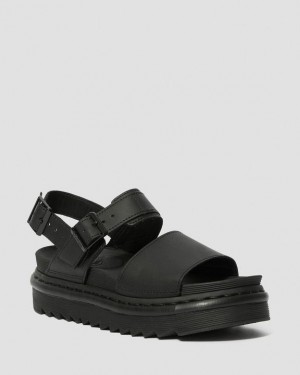 Black Women's Dr Martens Voss Women's Leather Strap Sandals | USA_Dr72694