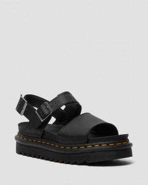 Black Women's Dr Martens Voss Women's Leather Strap Sandals | USA_Dr43648