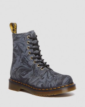 Black / Grey Women's Dr Martens 1460 Pascal Marbled Suede Lace Up Boots | USA_Dr26073