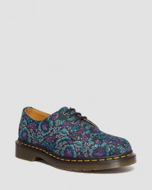 Black / Purple Men's Dr Martens 1461 Floral Jacquard Oxord Shoes | USA_Dr78583