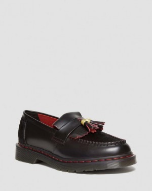 Black / Red Men's Dr Martens Adrian Year of the Dragon Hair-On Tassel Shoes | USA_Dr22463