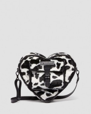 Black / White Accessories Dr Martens Heart Shaped Faux Fur Cow Print Backpack Bags | USA_Dr68761